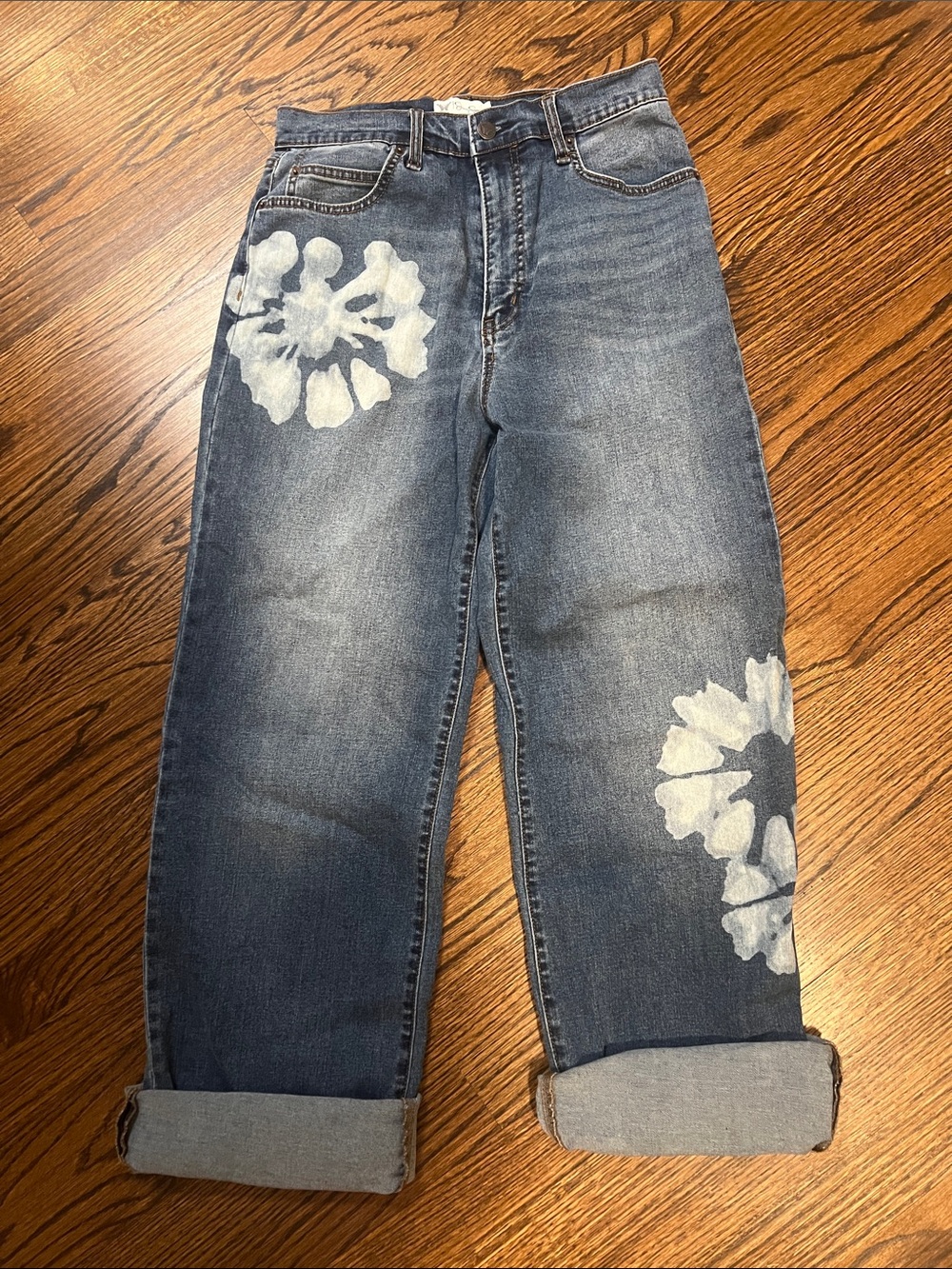 Jesica Simpson Designer Women's Blue Floral Bleach-Effect Jeans
